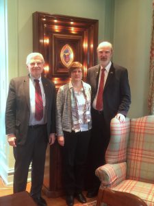 Christine and Thomas Schirrmacher with President Peter Lillback under the original seal of the Westminster Theological Seminary