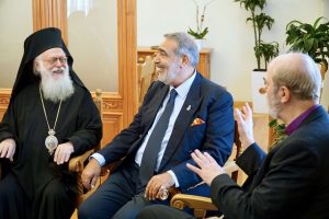(from left to right) Archbishop Anastasios, Prince Cheikh Gharios El Chemor, the honorary head of the House HIRH, Thomas Schirrmacher