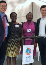 Dr. Chris Elisara (left) and Matthias Böhning (right) with representatives of the Kenyan Evangelical partner organisation Jitokeze Wamama Wafrika at the United Nations Environment Assembly in Nairobi/Kenya in March 2019 © WEA Sustainability Center